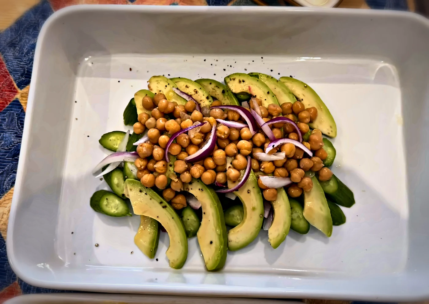 Avocado, cucumber, chickpea and red onion salad